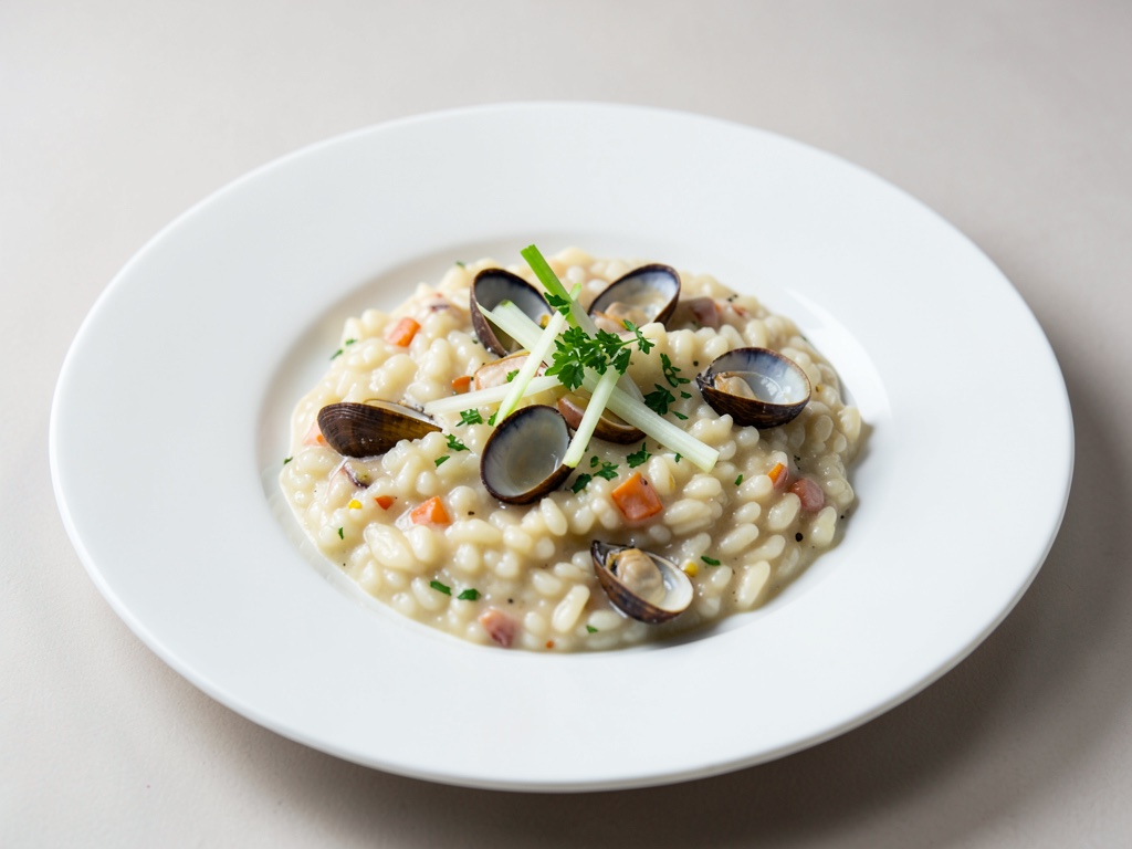 Risotto cremoso con cozze e cipollotti