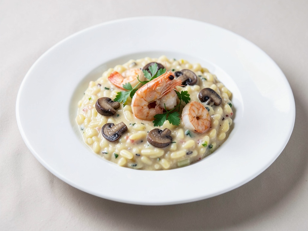 Risotto cremoso con gamberi e porcini
