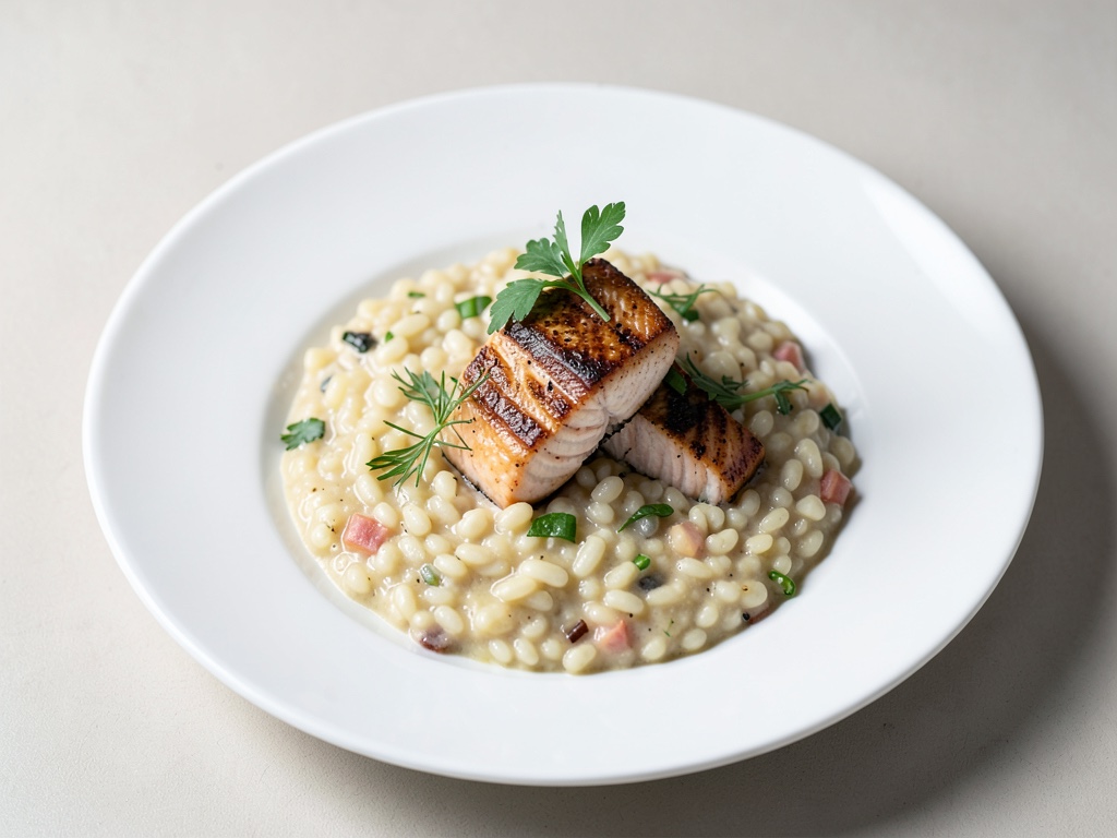 Risotto cremoso con salmone alla griglia