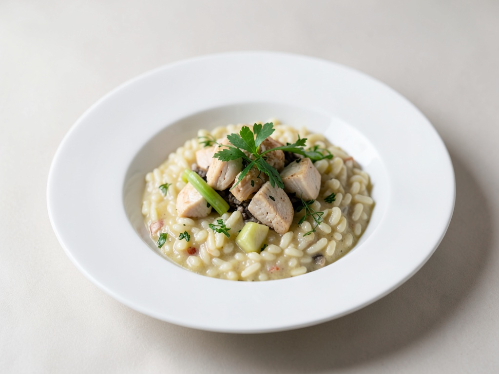 Risotto cremoso con pollo e cavolo rapa