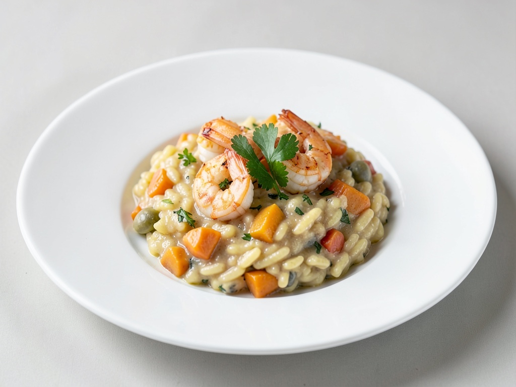 Risotto cremoso con zucca e gamberi