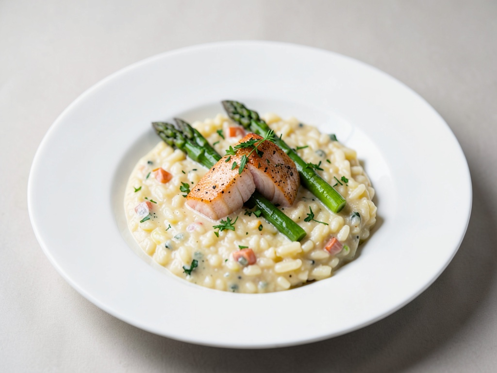 Risotto cremoso con salmone e asparagi
