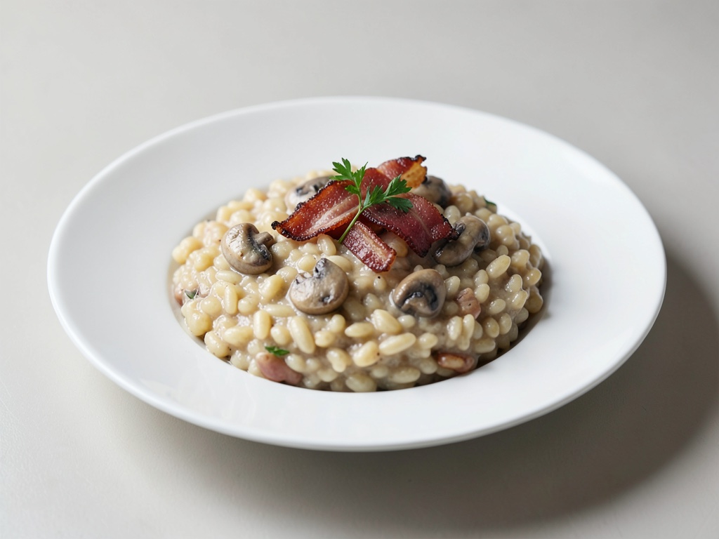 Risotto crémeux aux champignons et bacon croustillant