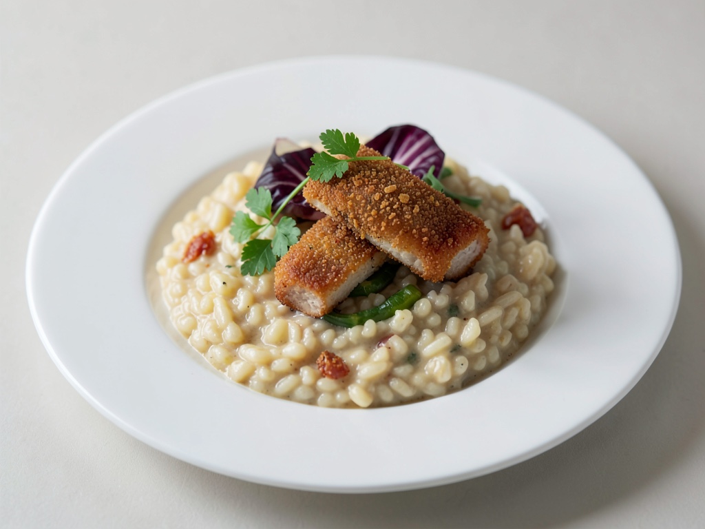 Risotto cremoso con carpa croccante e radicchio