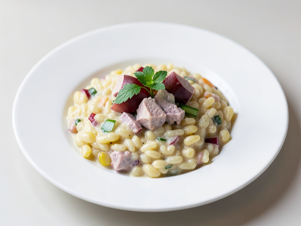 Risotto cremoso con rabarbo e tonno