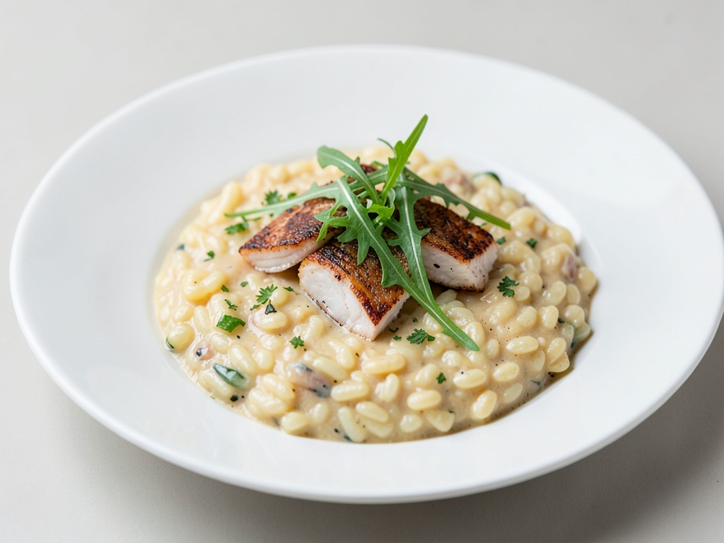 Risotto cremoso con pesce affumicato e rucola