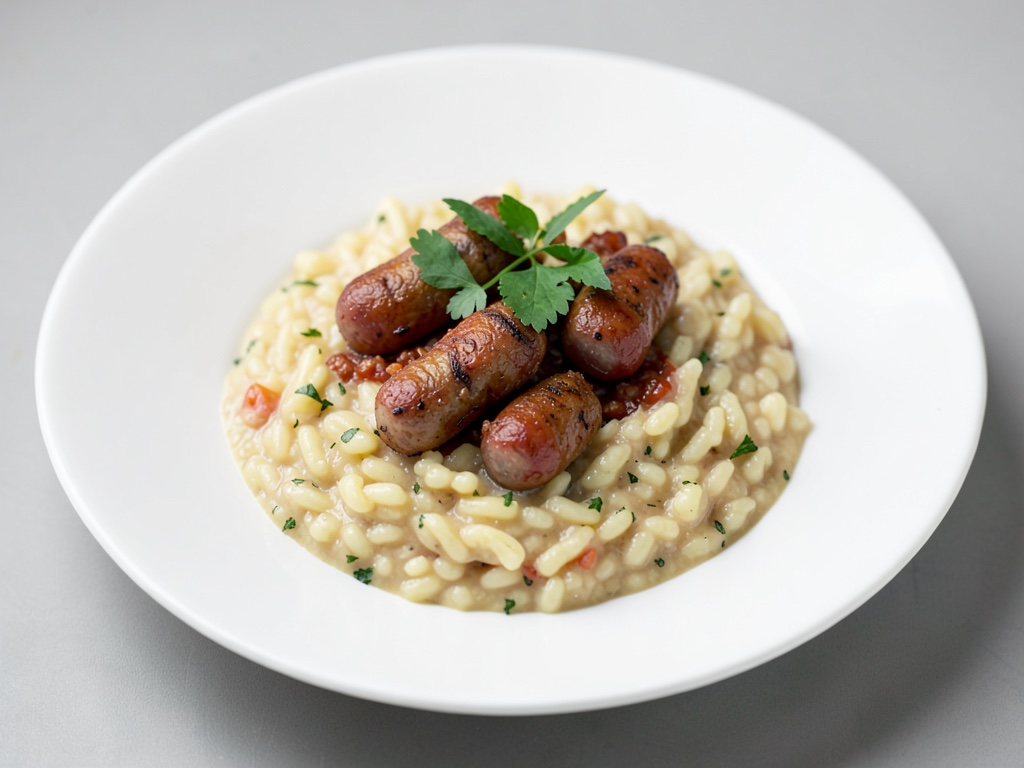Risotto cremoso con salsiccia saporita