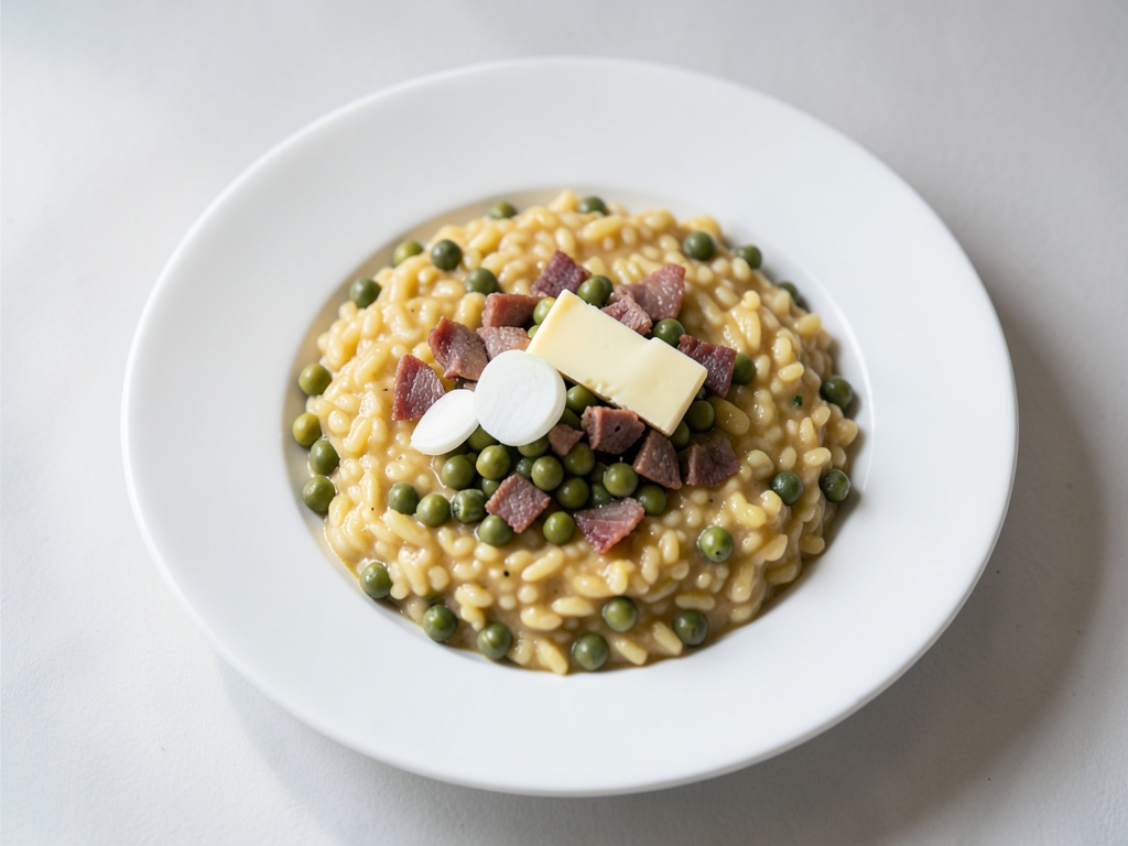 Risotto cremoso con bacon crujiente y guisados dulces