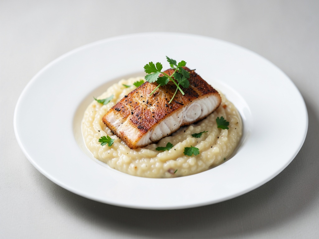 Knuspriger Wolfsbarsch auf cremigem Risotto