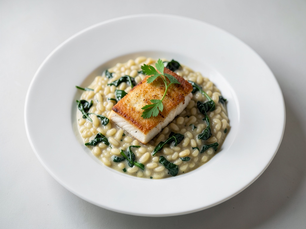 Creamy Risotto with Spinach and Pan-Fried Fish
