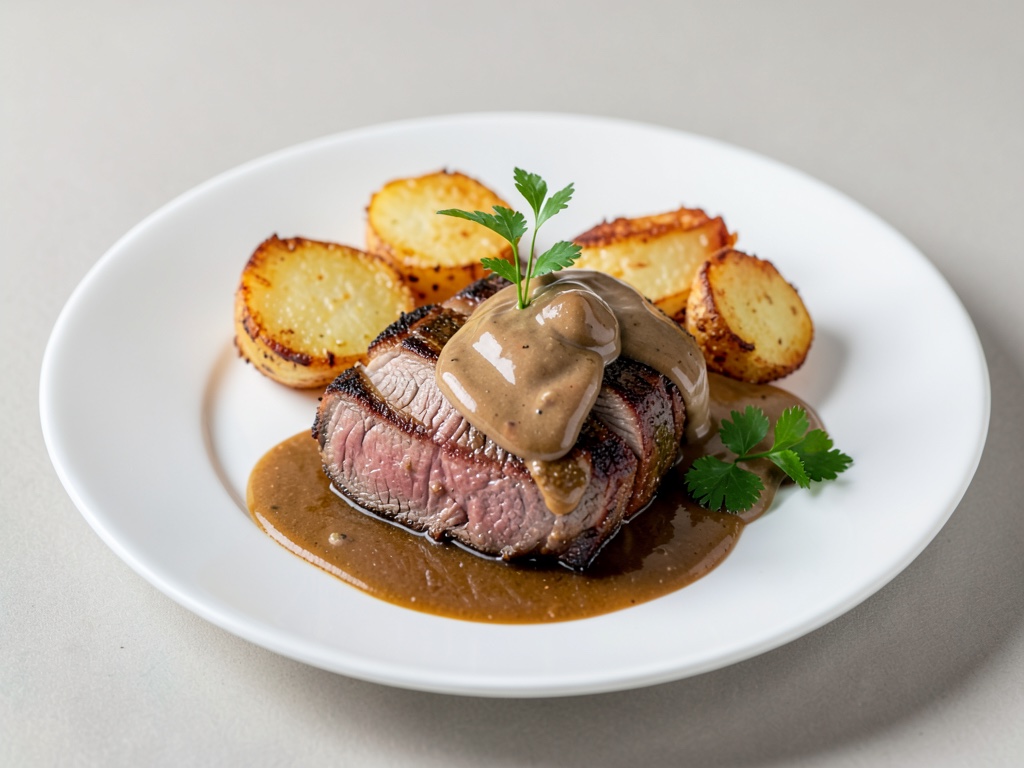 Tenero roastbeef con patate fritte croccanti e maionese remoulade fatta in casa