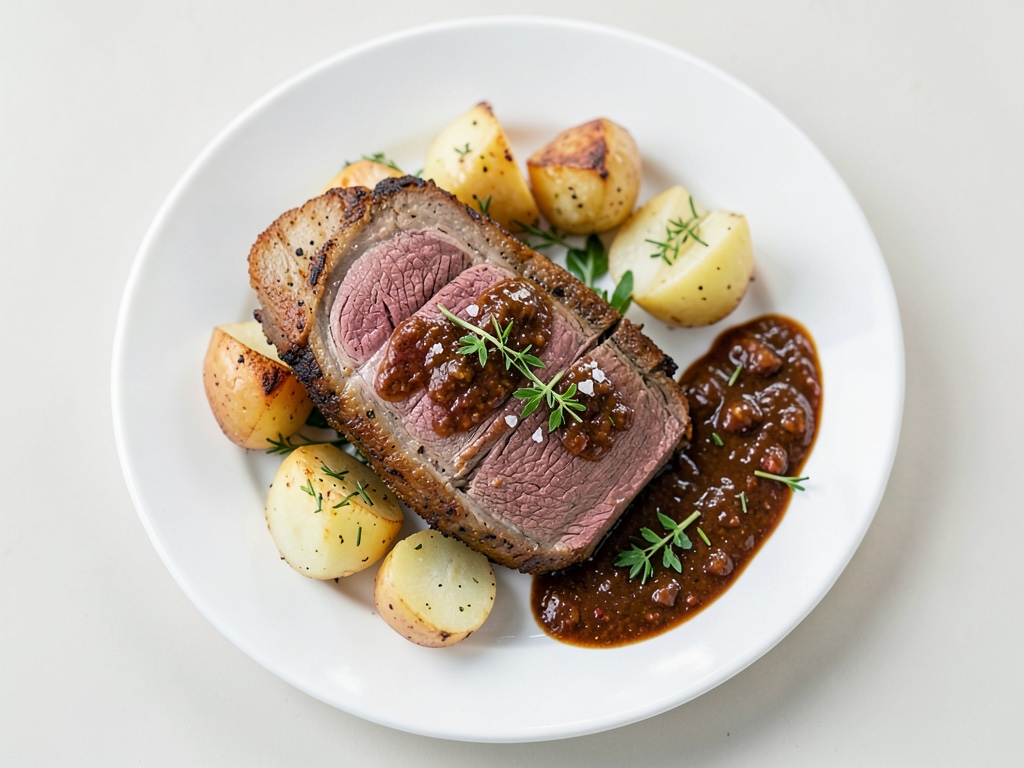 Roastbeef succulento con patate croccanti e dip alla remoulade