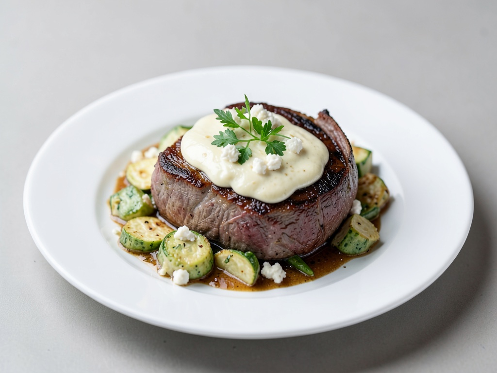 Roastbeef succulento con gratin di zucchine e formaggio di pecora cremoso
