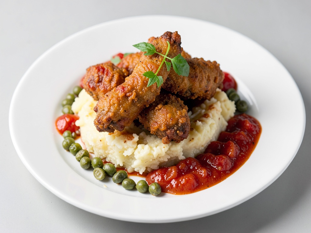 Ala di razza fritta su purè di patate con salsa ai capperi e pomodori