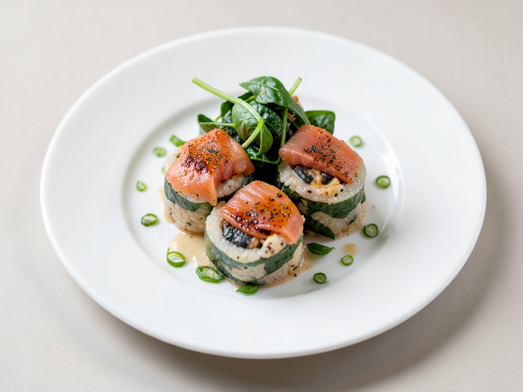 Rotoli di sogliola al vapore con salmone affumicato e spinaci