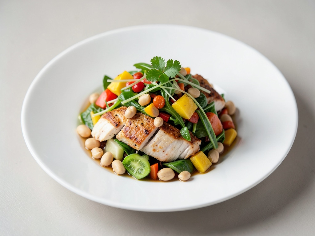 Ensalada de pollo y piña con cacahuetes