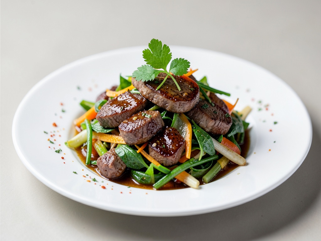 Insalata di verdure al wok con manzo marinato