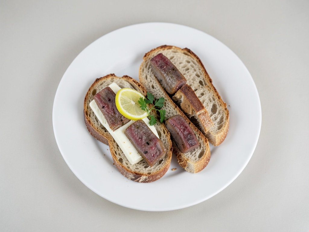 Pane tostato croccante con merluzzo e salsa di barbabietola rossa