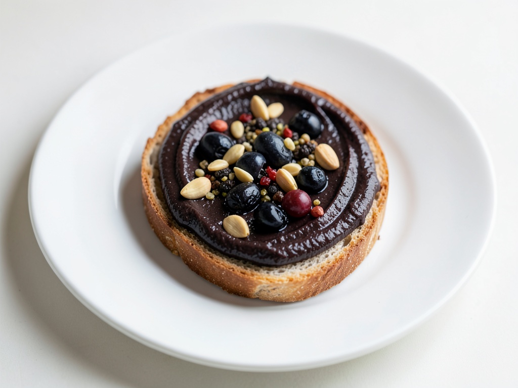 Pan tostado crujiente con crema de aceitunas negras