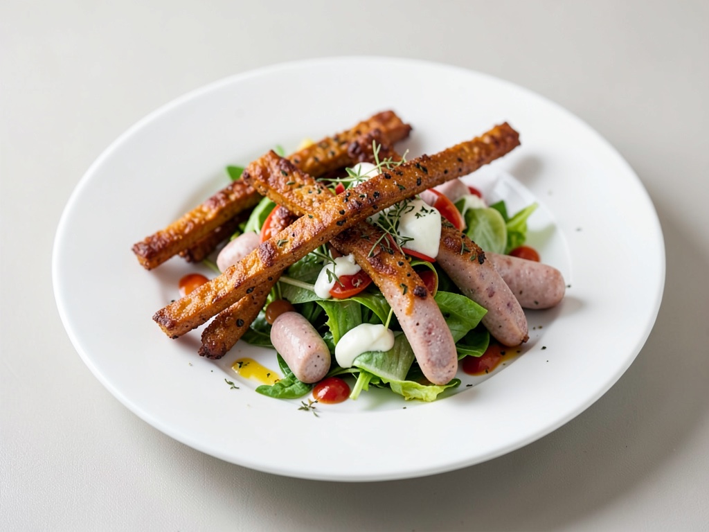 Bastoncini di pretzel croccanti con insalata fresca di salsiccia bianca