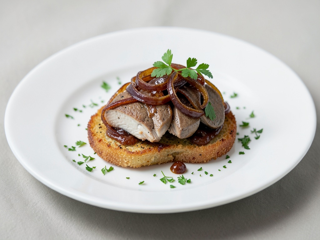 Crispy Crostini with Tender Chicken Liver and Caramelized Onions