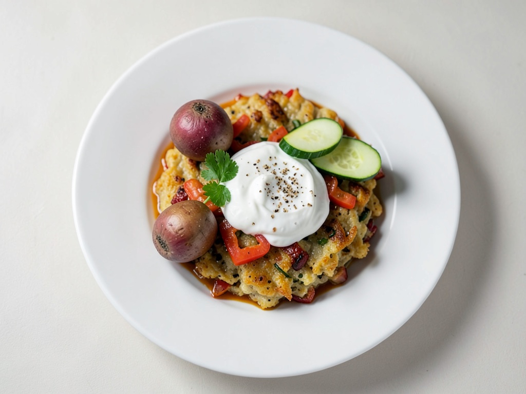 Pancakes de légumes croustillants avec dip crémeux au yaourt