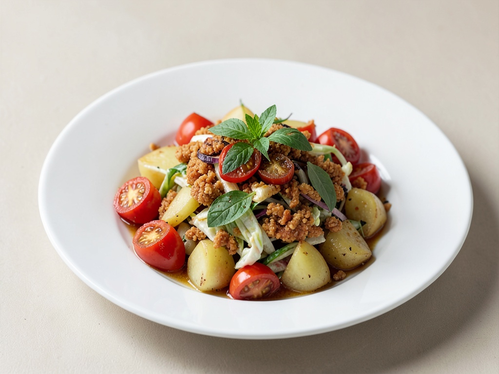 Insalata di patate croccante con pomodorini arrostiti