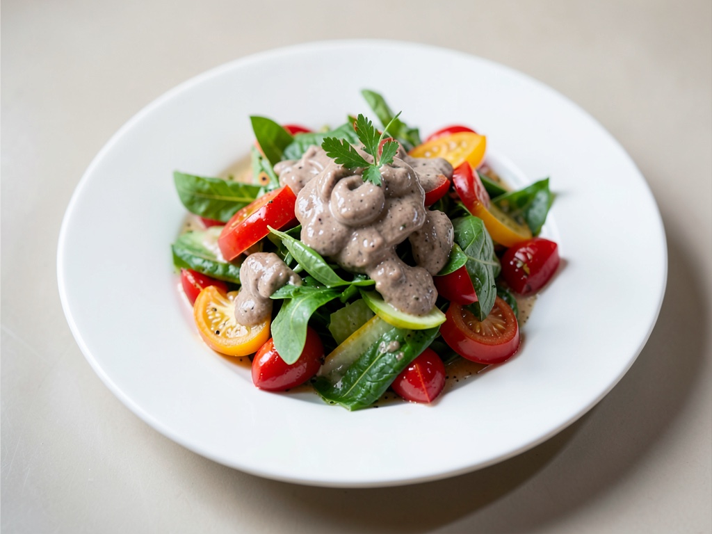 Insalata fresca di verdure crude con condimento alle acciughe