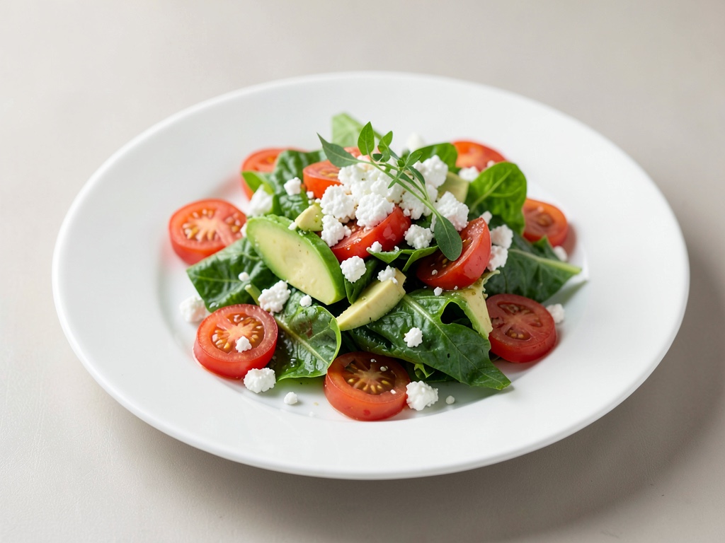 Insalata fresca di romana con feta, pomodoro e avocado