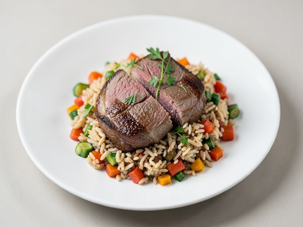 Zartes Lammrücken-Filet mit aromatischem Gemüse-Reis