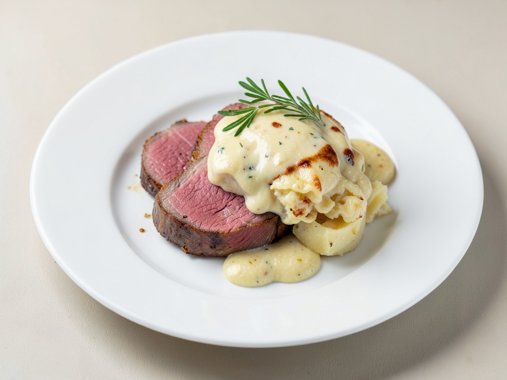Tenero filetto di cervo rosato con gratin di patate cremoso
