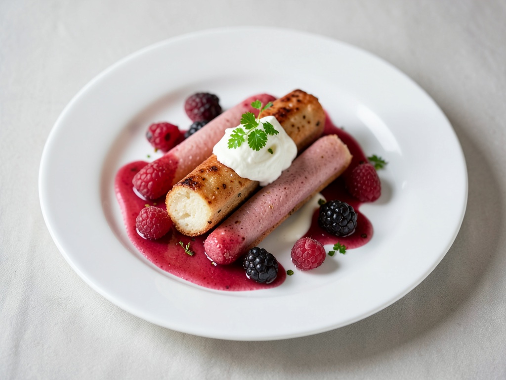 Rosa Löffelbiskuits mit Sahne und Himbeeren