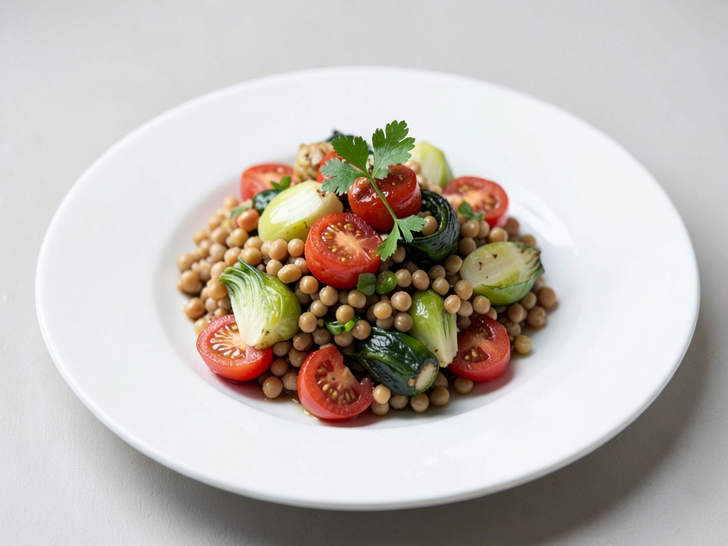 Linsen mit Rosenkohl und Tomaten
