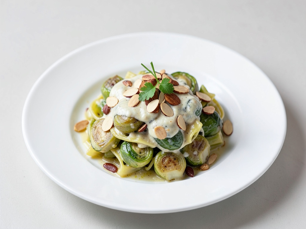 Kremige Rosenkohl-Pasta mit Mandeln