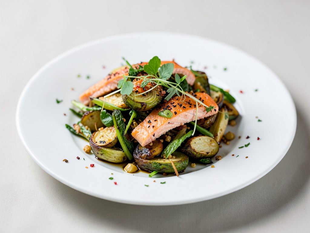 Salade de choux de Bruxelles croustillants au saumon