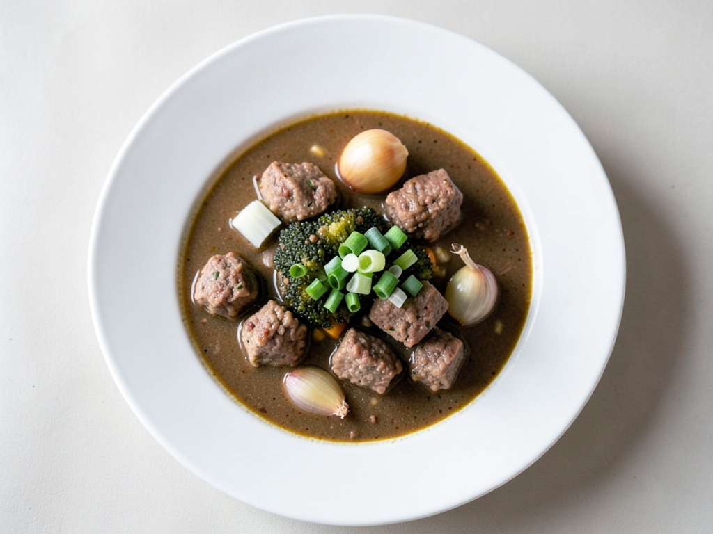 Sopa cremosa de col rizada con croquetas de carne crujientes