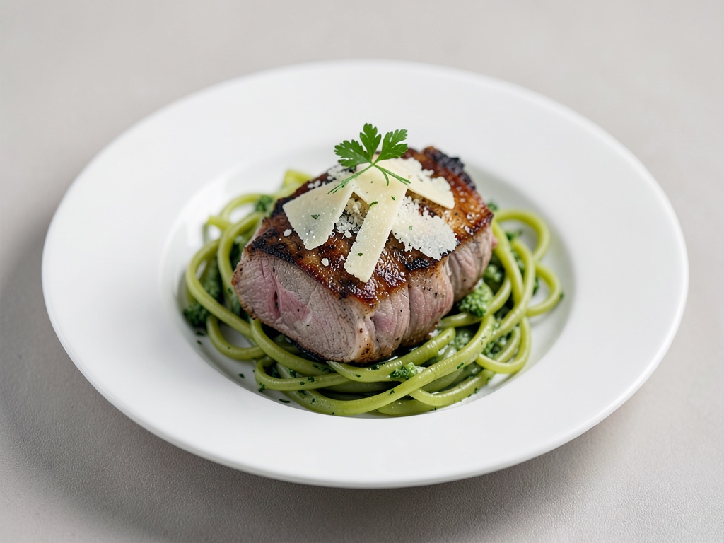 Rosmarin-Lamm mit Parmesan und grüner Pasta