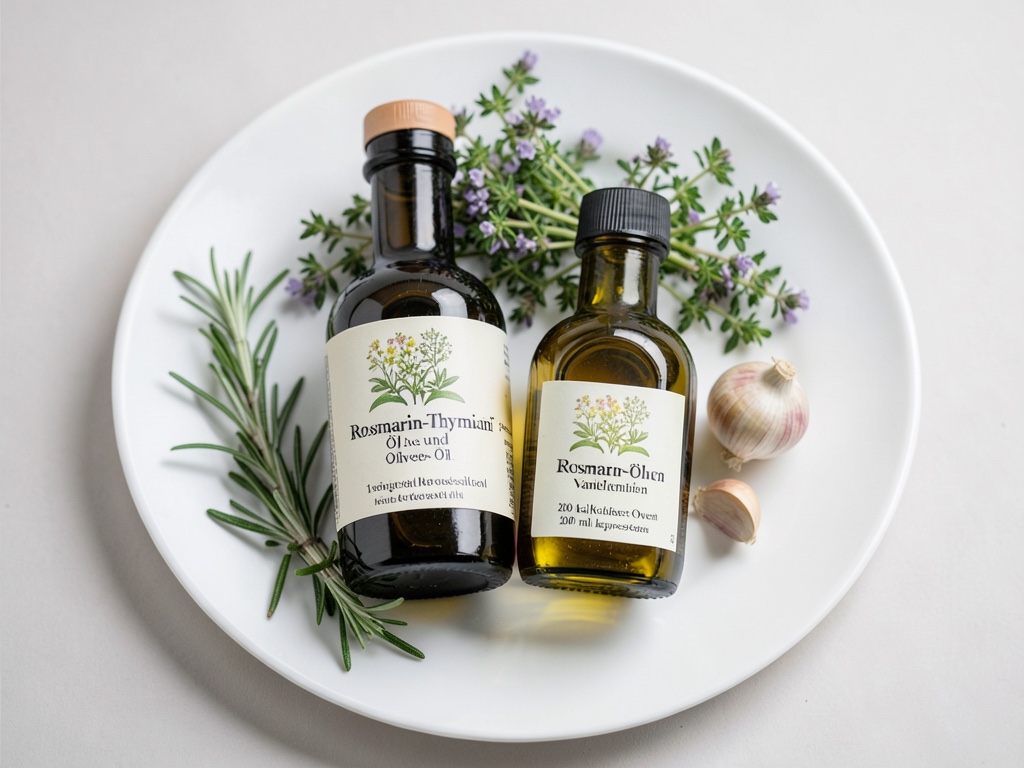 Huile au romarin et thym et huile aux olives vanille