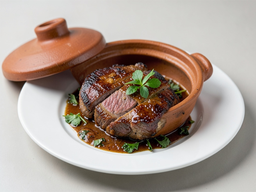 Braciola succulenta in pentola di terracotta