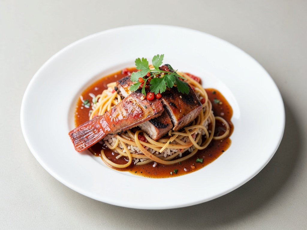 Merluzzo rosso con noodles di riso