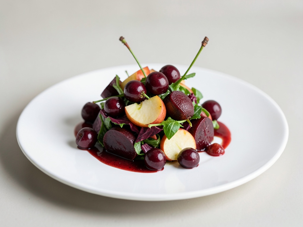 Insalata di barbabietola rossa e mela marinata con ciliegie