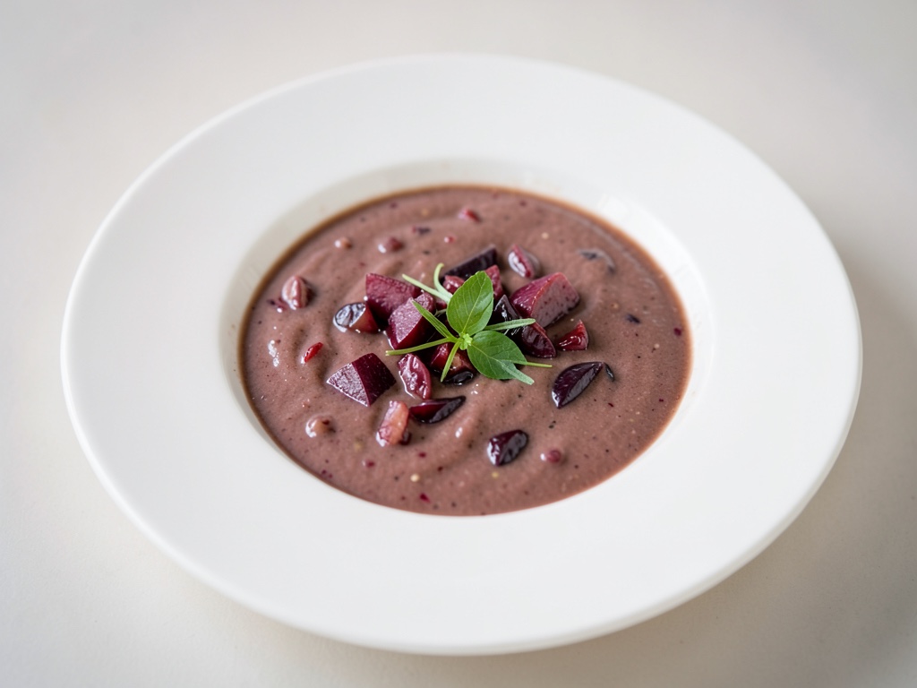 Zuppa cremosa di barbabietola rossa e cavolo rosso