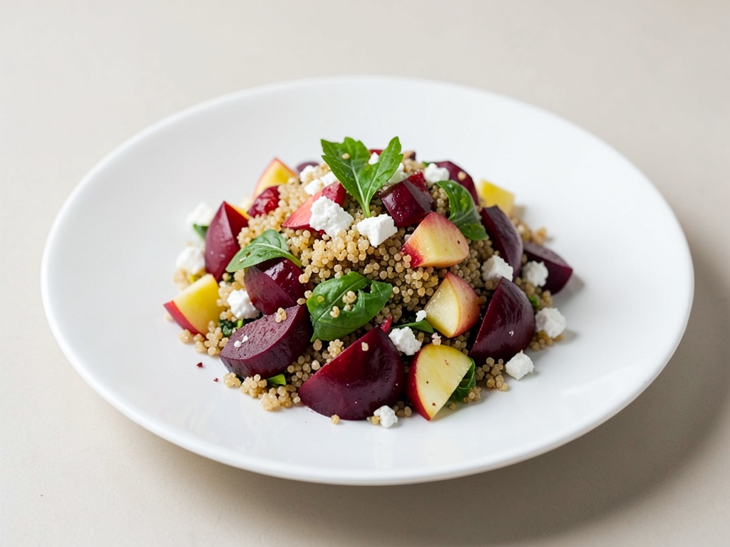Salade colorée de betterave rouge, boulgour, feta et pomme