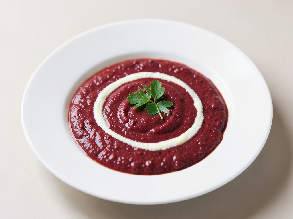 Zuppa cremosa di barbabietola con striscia di panna
