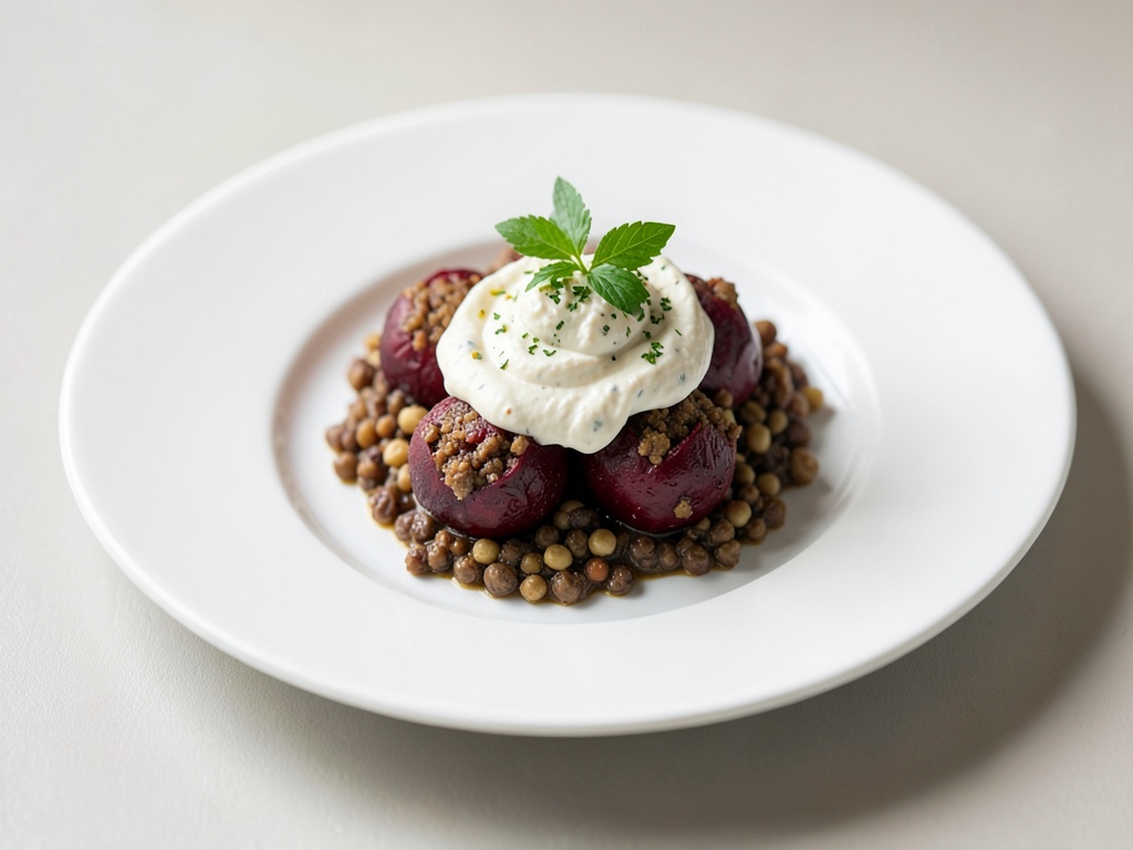 Polpette di barbabietola rossa ripiene con crema di lenticchie e feta