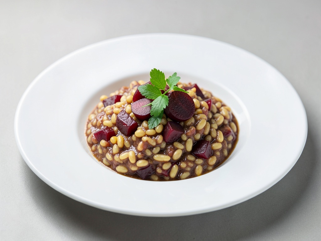 Risotto cremoso con barbabietola rossa