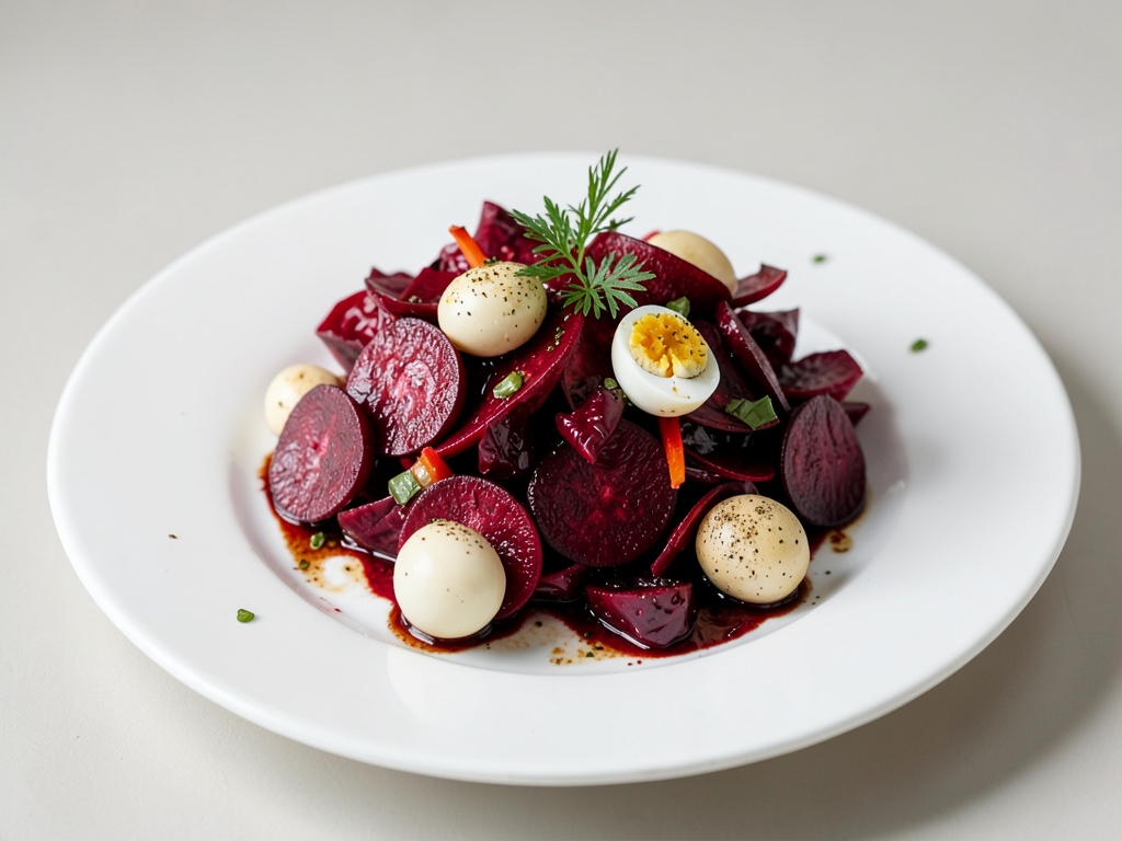 Insalata di barbabietola con uova di quaglia