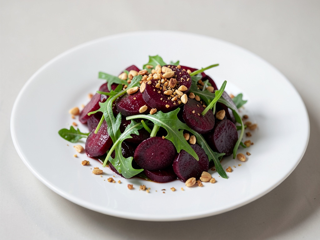 Insalata colorata di barbabietola con rucola croccante e pinoli tostati
