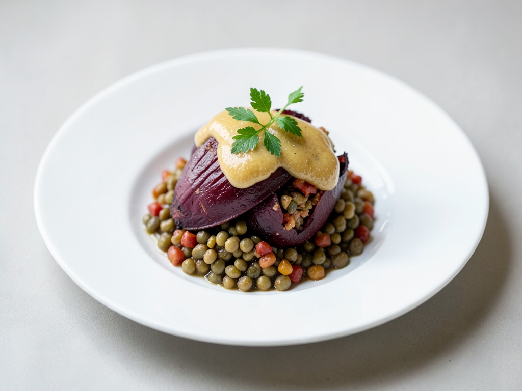 Barbabietole rosse ripiene con lenticchie e salsa di mela