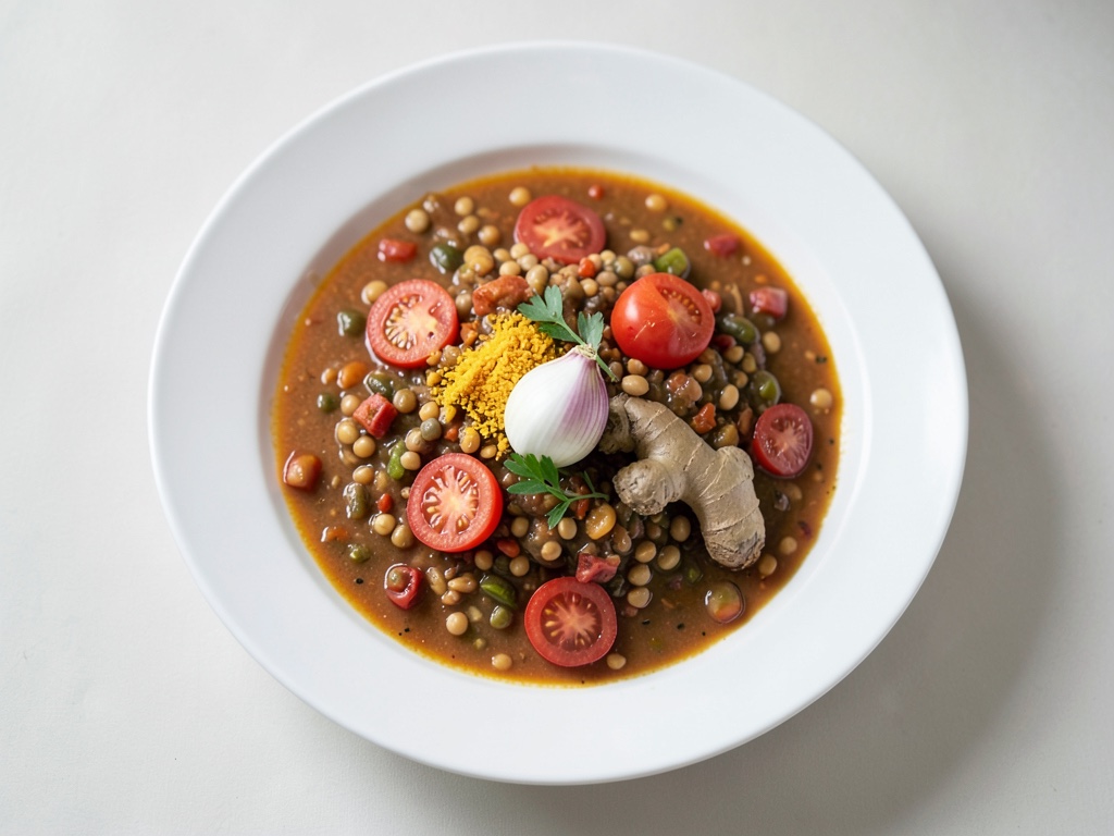Sopa cremosa de lentejas rojas con cúrcuma
